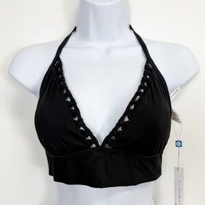 Bleu Rod Beattie Bikini Swim Top Womens Size 10 Black Halter NWT